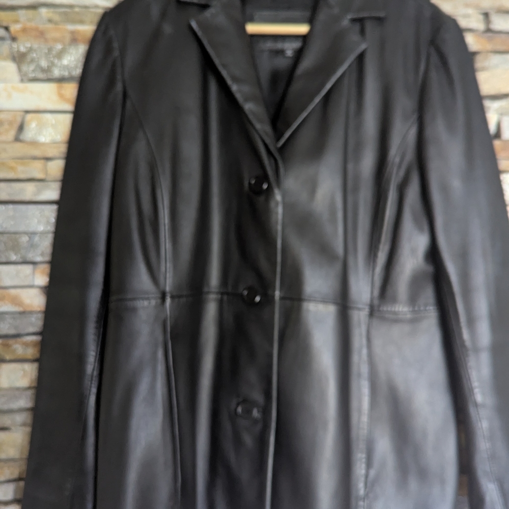 Elegant Black Leather Women's Coat
